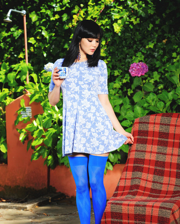 Dressed in electric blue stockings