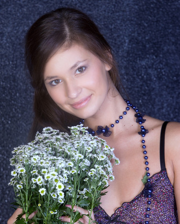 Brunette teen Irina in stockings